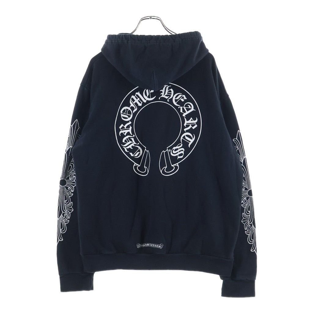CHROME HEARTS(クロムハーツ) OLD SWTSHRT PLVR オールド バックホースシュー 袖フローラルプリント プルオーバーパーカー ブラック
