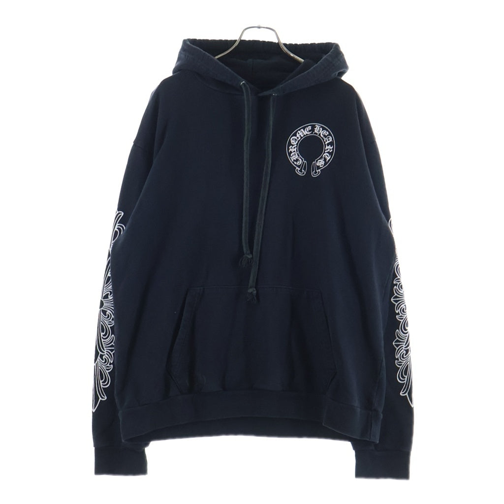 CHROME HEARTS(クロムハーツ) OLD SWTSHRT PLVR オールド バックホースシュー 袖フローラルプリント プルオーバーパーカー ブラック