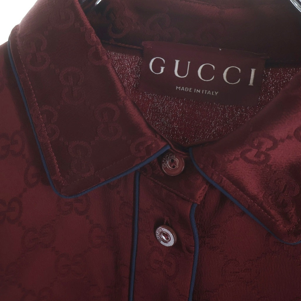 GUCCI(グッチ) 25SS ウエストリボン付 GG 836292 パイピング サテンシャツ レディース