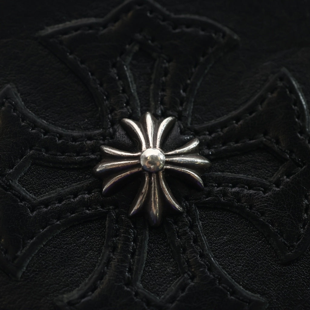 CHROME HEARTS(クロムハーツ) LEATHER ZIP PAPER CHAIN COIN POUCH W/CLIP CHクロス レザージップ ペーパーチェーン コインケース ポーチ ブラック