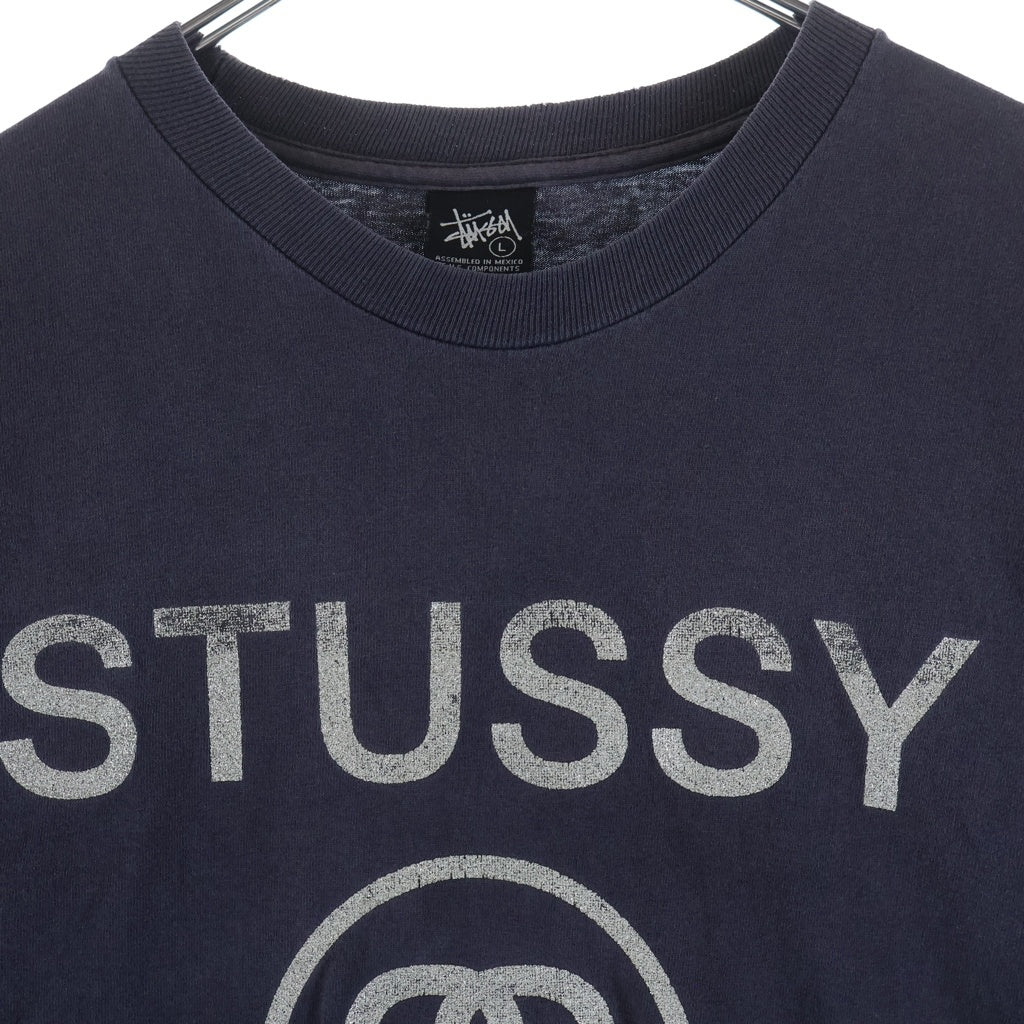 STUSSY(ステューシー) 00s SSリンク N4 メタリックプリント クルーネックTシャツ ネイビー