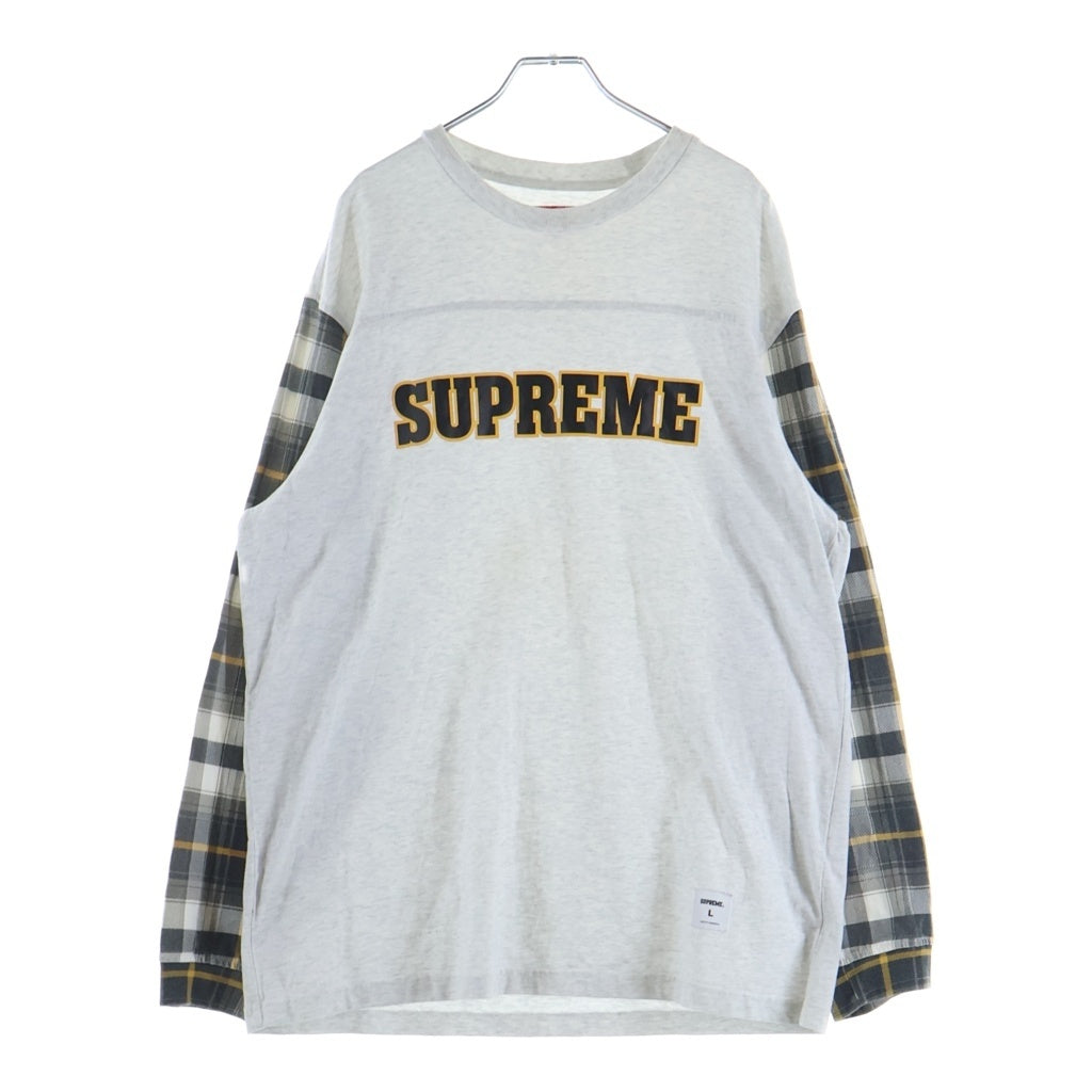 SUPREME(シュプリーム) 21AW Plaid Sleeve L/S Top フットボール フランネルシャツ切替 ロングスリーブカットソー グレー