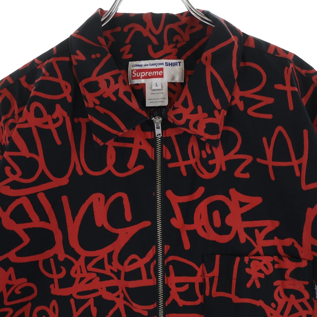 SUPREME(シュプリーム) 18AW ×COMME DES GARCONS SHIRT Graphic S/S Shirt グラフィックシャツ ジップアップ 半袖シャツ ブラック