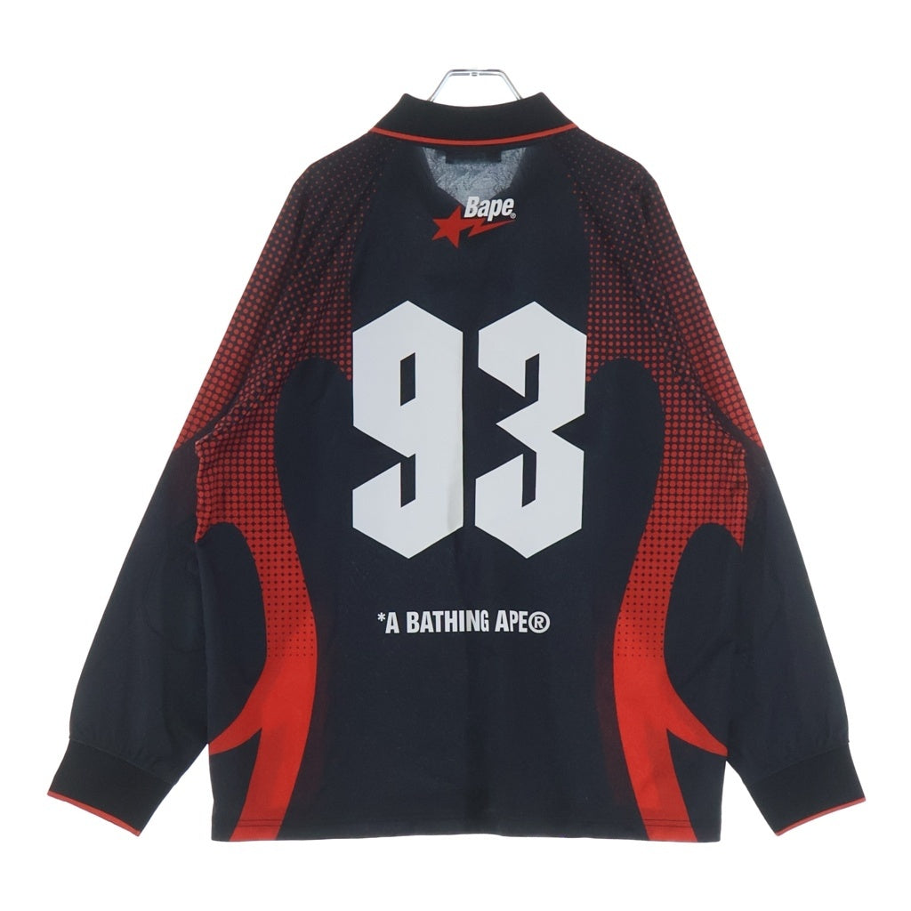 A BATHING APE(アベイシングエイプ) FLAME MONOGRAM JACQUARD LOGO RELAXED FIT FOOTBALL JERSEY フットボール長袖ジャージ 001LTM301310M レッド/ブラック