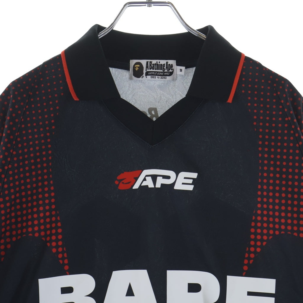 A BATHING APE(アベイシングエイプ) FLAME MONOGRAM JACQUARD LOGO RELAXED FIT FOOTBALL JERSEY フットボール長袖ジャージ 001LTM301310M レッド/ブラック