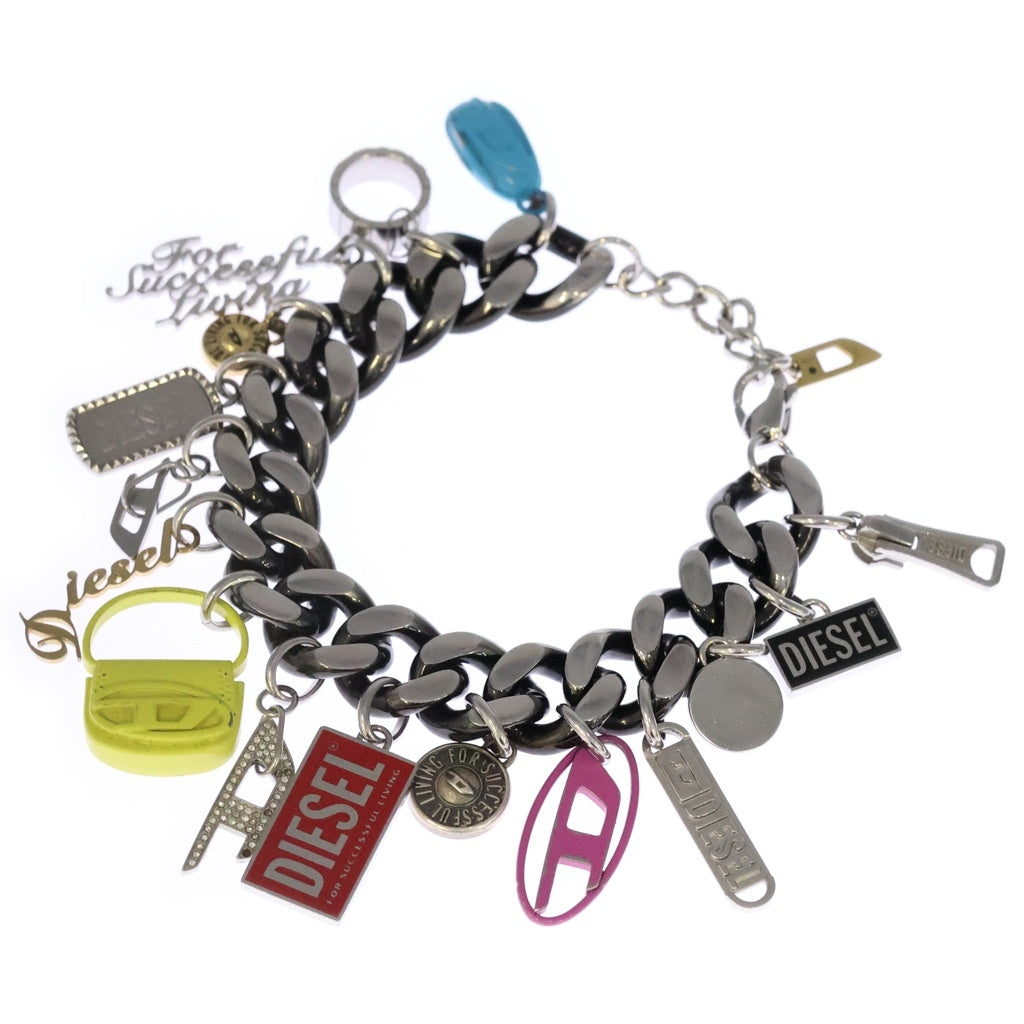 DIESEL(ディーゼル) Logo Charm Link Bracelet ロゴチャーム チェーンブレスレット DX1524 マルチカラー