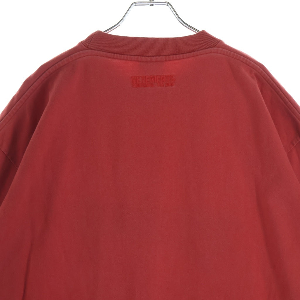 VETEMENTS(ヴェトモン) 18SS ベースボールロゴ刺繍 オーバーサイズ クルーネック 半袖Tシャツ レッド MSS18TR37