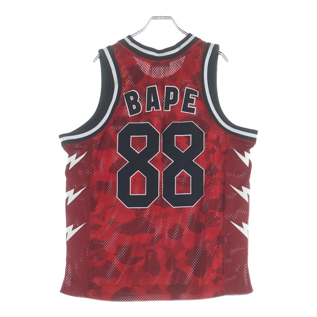 A BATHING APE(アベイシングエイプ) 20SS Color Camo Basketball Tank Top フロントロゴ サイドスター バックナンバリング 001CSG301005X メッシュタンクトップ レッド