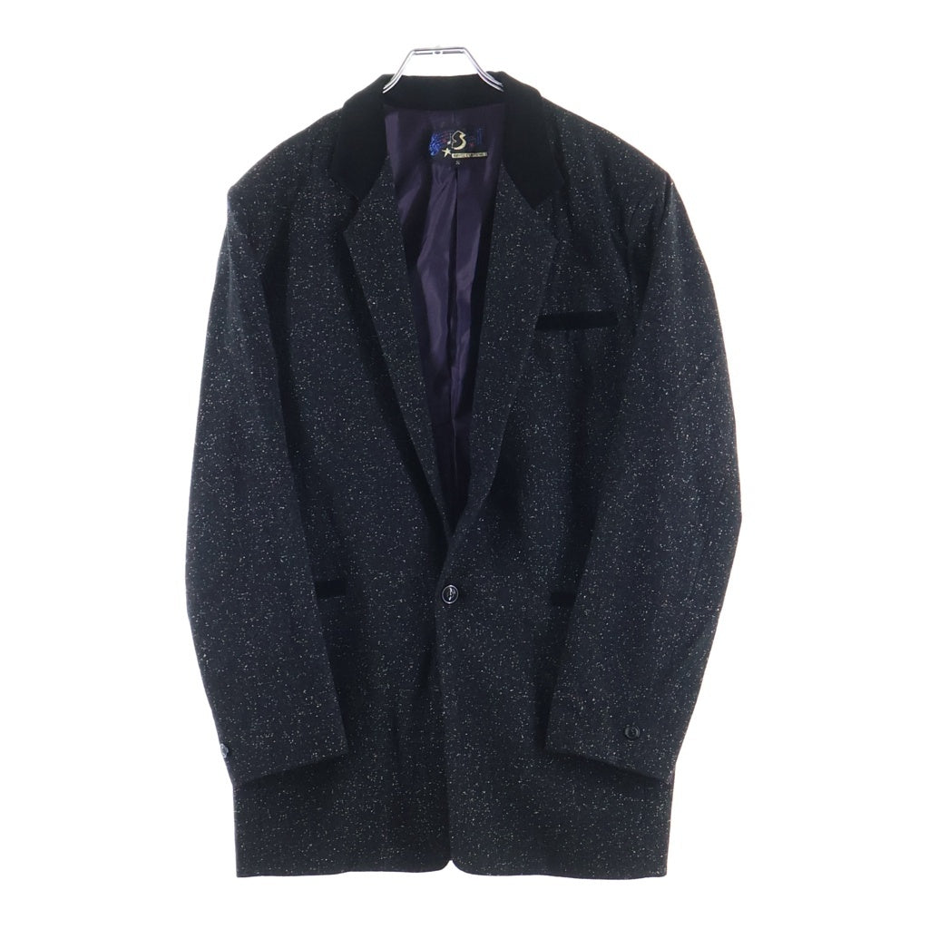 NO BRAND(ノーブランド) savoy clothing ウール ネップ ベロアラペル ベロアパイピング テーラード ブラック -
