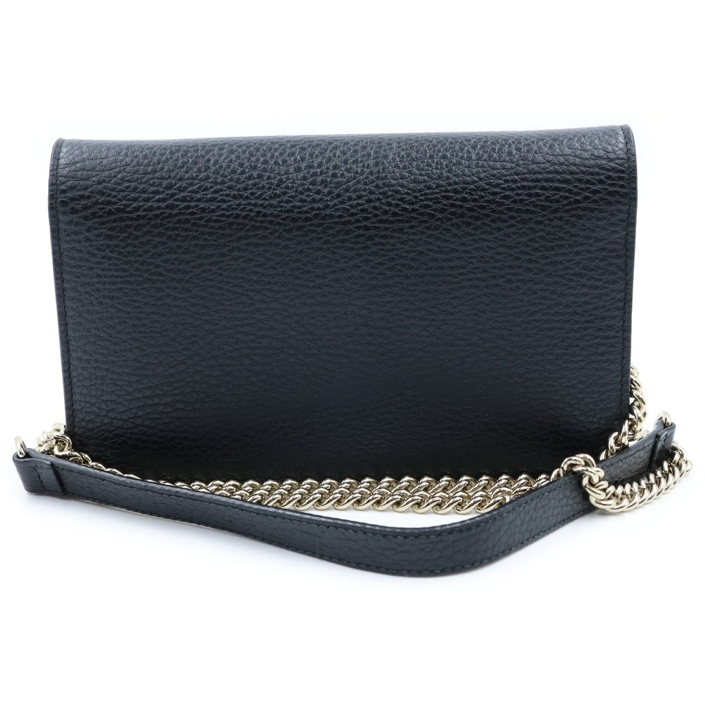 GUCCI(グッチ) インターロッキングG チェーンウォレット ゴールド金具 レザー ブラック 510314 レディース