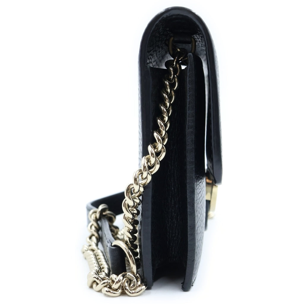 GUCCI(グッチ) インターロッキングG チェーンウォレット ゴールド金具 レザー ブラック 510314 レディース