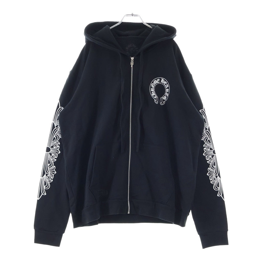 CHROME HEARTS(クロムハーツ) SWTSHRT HD ZIP アームフローラル バックホースシュー プリントジップアップスウェットパーカー フーディー ブラック