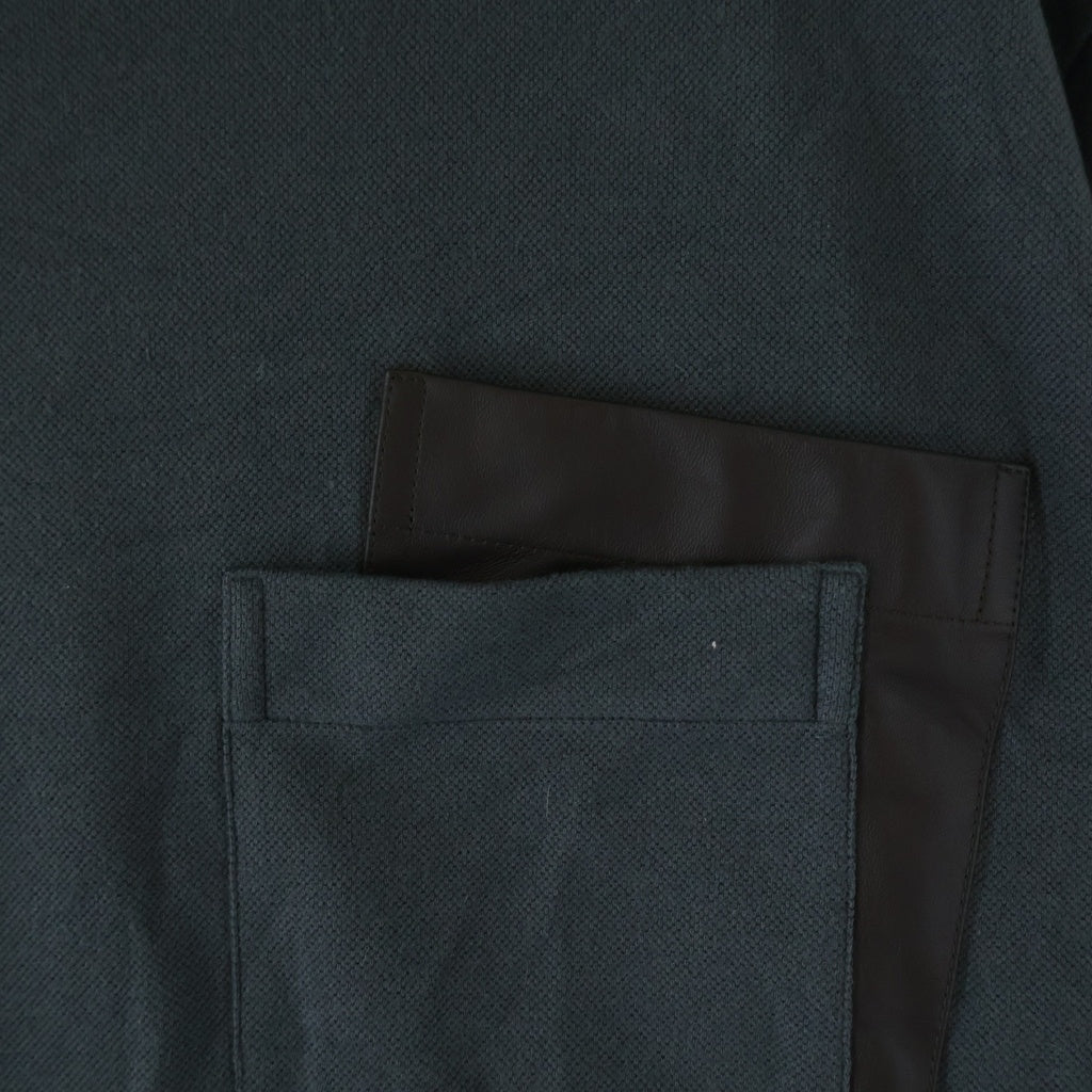 HERMES(エルメス) カシミヤ混 レザーポケット クルーネック半袖Tシャツカットソー グレー