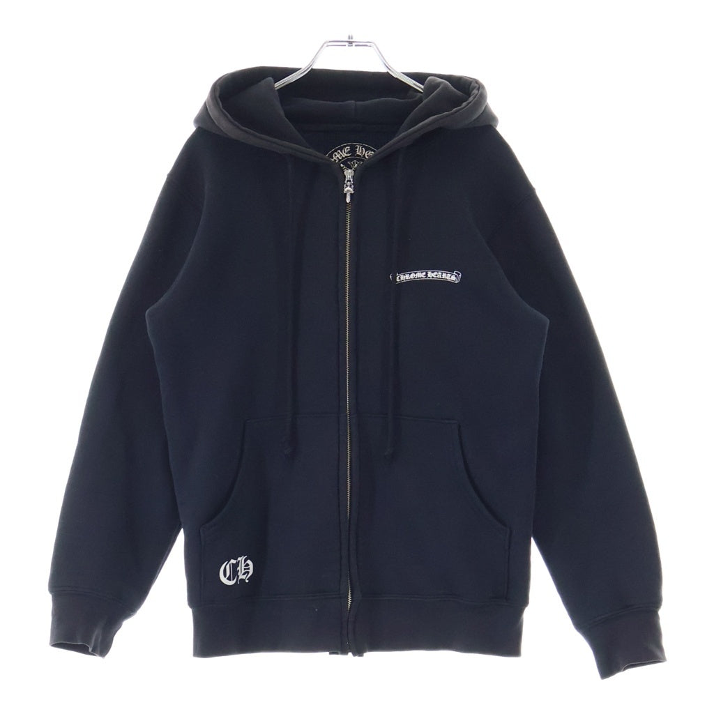 CHROME HEARTS(クロムハーツ) OLD SWTSHRT HD ZIP 胸ロゴプリント バックアーチロゴプリント 裏地サーマル ジップアップパーカー ブラック