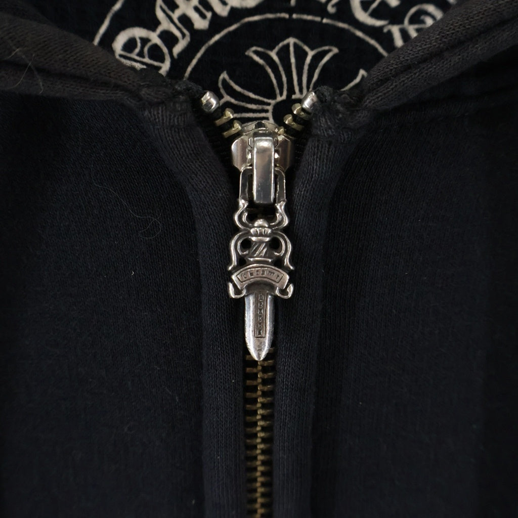 CHROME HEARTS(クロムハーツ) OLD SWTSHRT HD ZIP 胸ロゴプリント バックアーチロゴプリント 裏地サーマル ジップアップパーカー ブラック