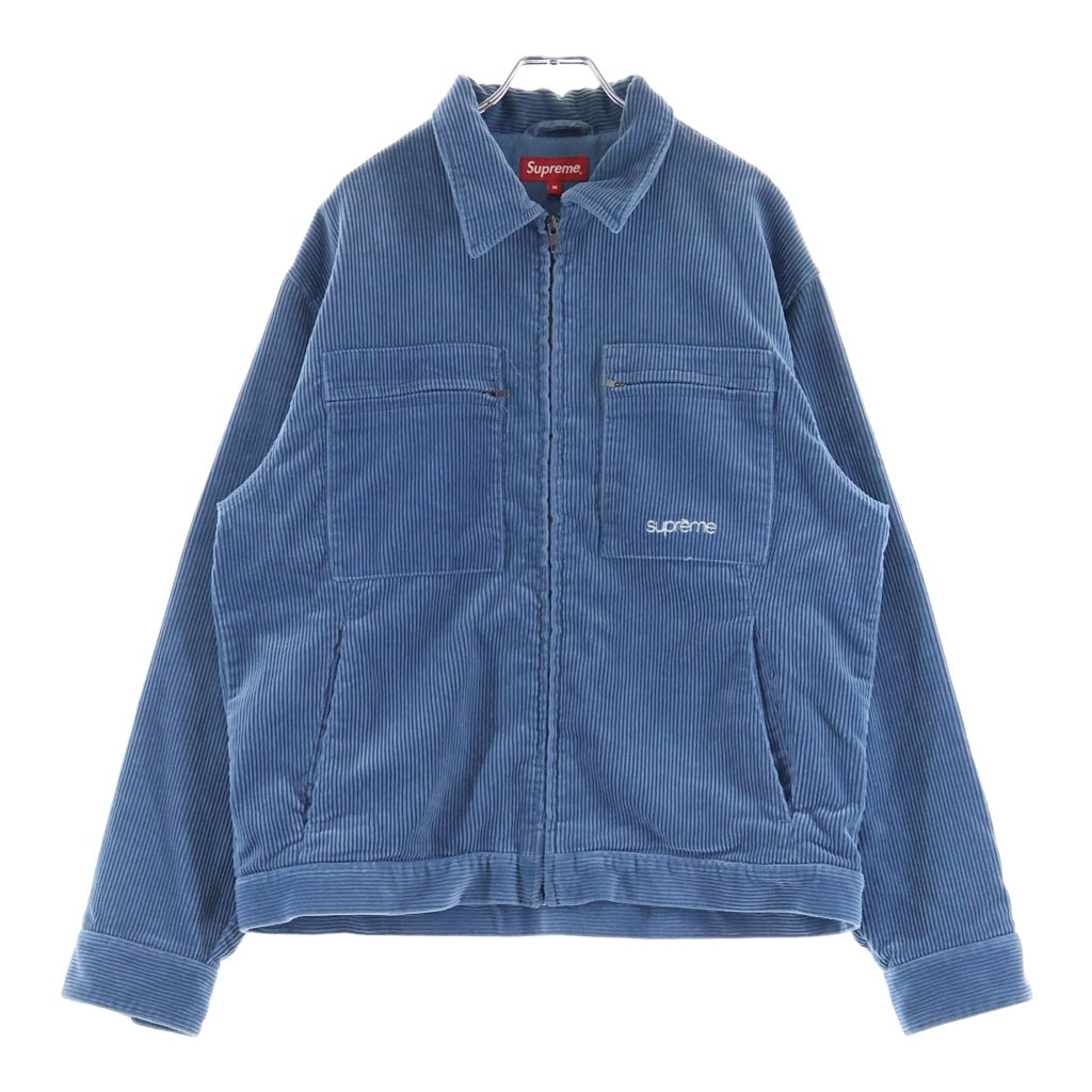 SUPREME(シュプリーム) 21AW Corduroy ZIp Jacket 胸クラシックロゴ コーディロイ ジャケット ブルー