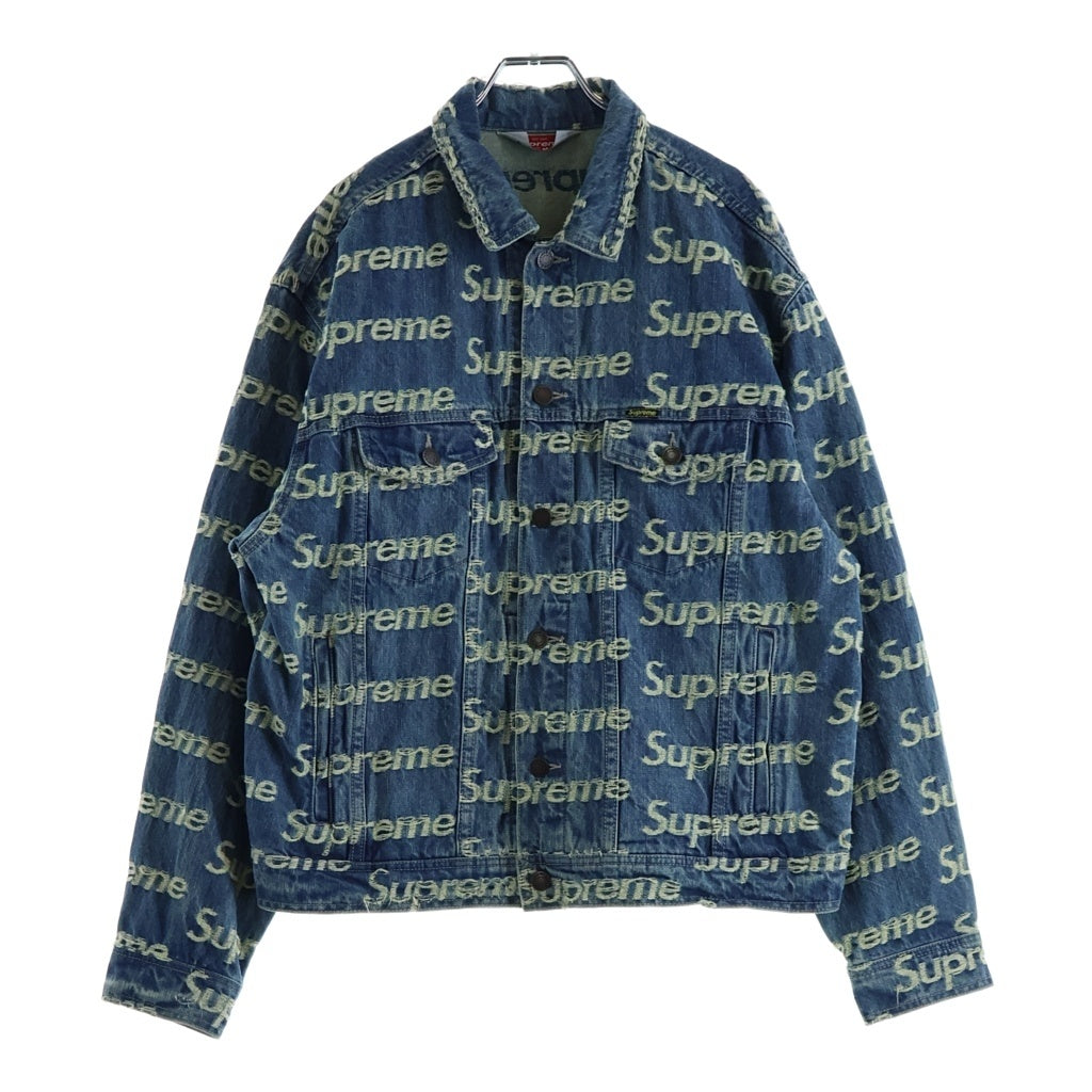 SUPREME(シュプリーム) 21SS Frayed Logos Denim Trucker Jacket フレイドロゴデニムトラッカージャケット ロゴジャガード デニムジャケット インディゴ