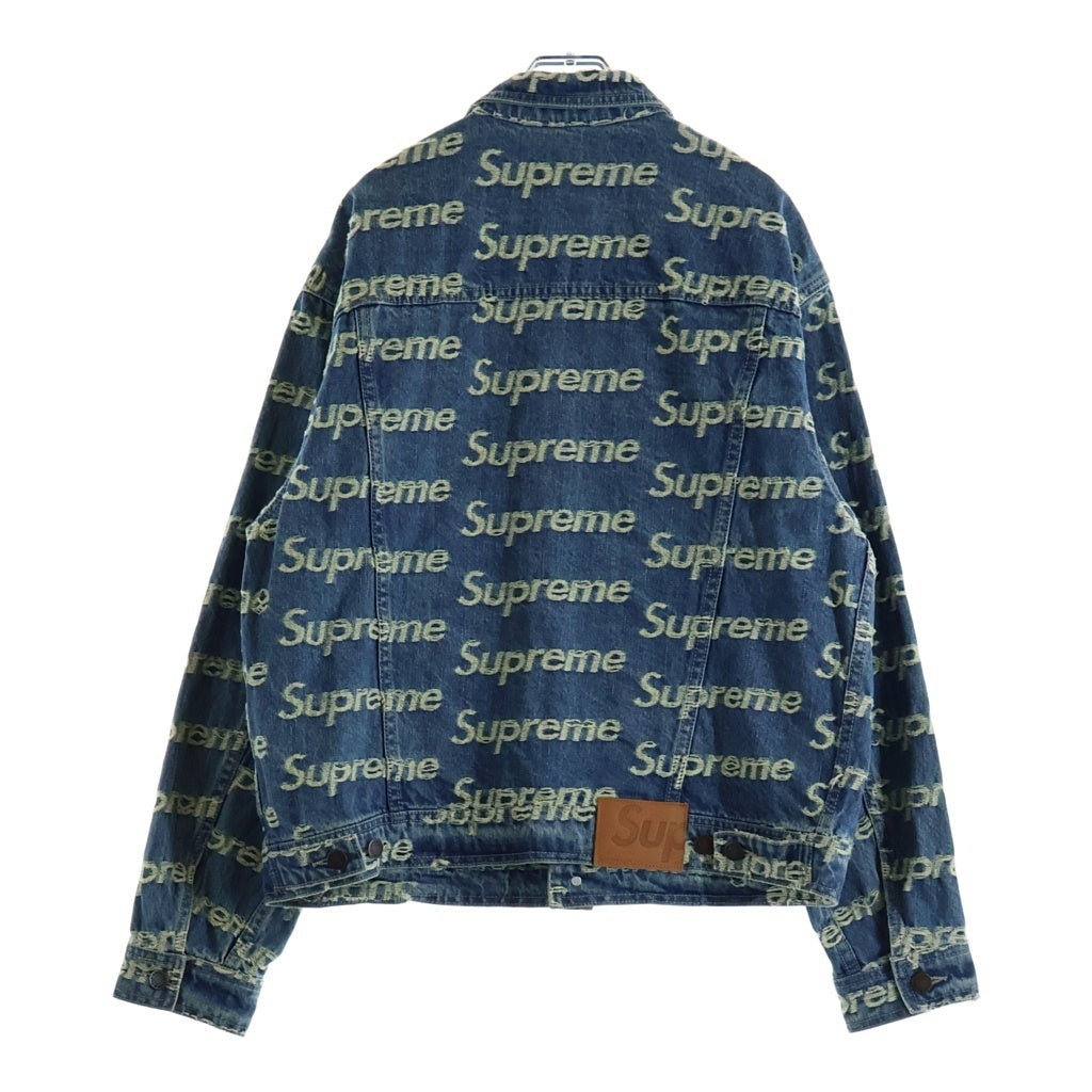 SUPREME(シュプリーム) 21SS Frayed Logos Denim Trucker Jacket フレイドロゴデニムトラッカージャケット ロゴジャガード デニムジャケット インディゴ