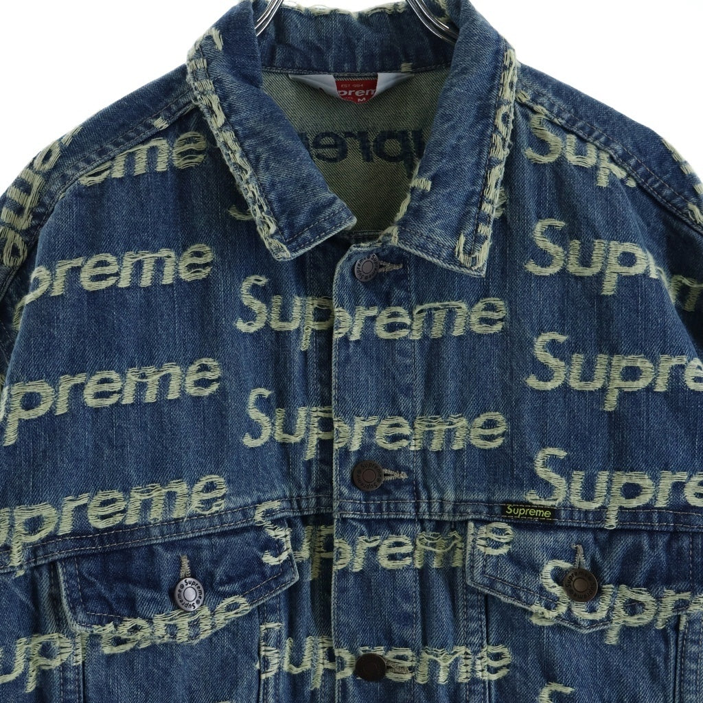 SUPREME(シュプリーム) 21SS Frayed Logos Denim Trucker Jacket フレイドロゴデニムトラッカージャケット ロゴジャガード デニムジャケット インディゴ