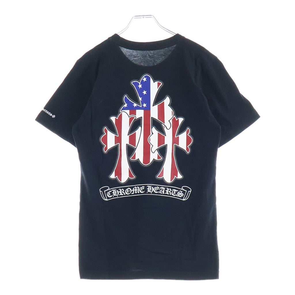 CHROME HEARTS(クロムハーツ) TRIPLE CROSS AMERICAN FLAG USA DAGGER T-SHIRTS アメリカンフラッグ トリプルクロス ダガー ポケット半袖Tシャツ ブラック