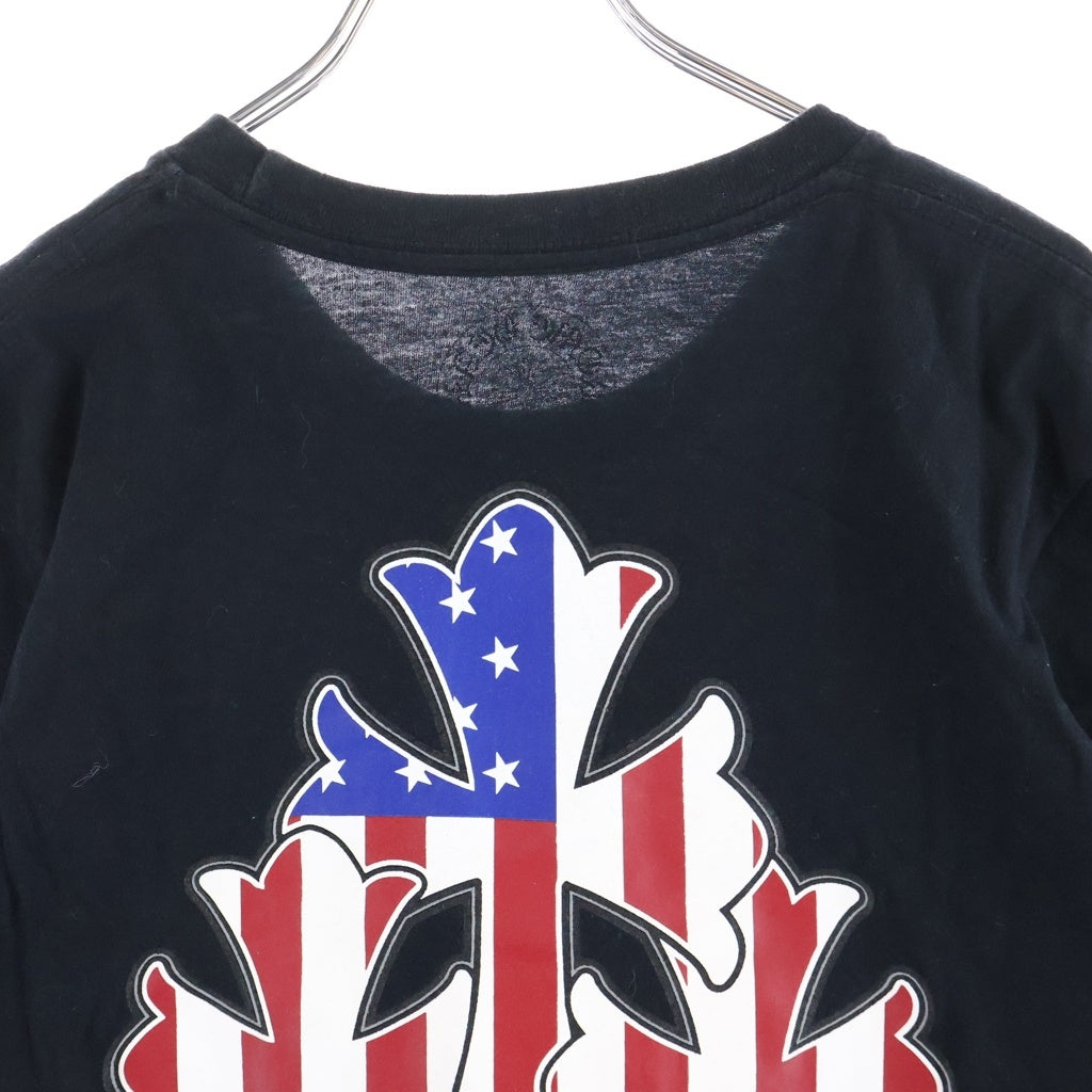 CHROME HEARTS(クロムハーツ) TRIPLE CROSS AMERICAN FLAG USA DAGGER T-SHIRTS アメリカンフラッグ トリプルクロス ダガー ポケット半袖Tシャツ ブラック