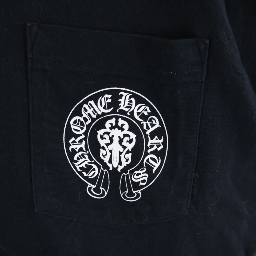 CHROME HEARTS(クロムハーツ) TRIPLE CROSS AMERICAN FLAG USA DAGGER T-SHIRTS アメリカンフラッグ トリプルクロス ダガー ポケット半袖Tシャツ ブラック