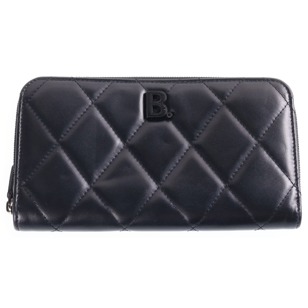 BALENCIAGA(バレンシアガ) Bロゴ キルティング ラウンドジップ 621484 長財布 ブラック レディース