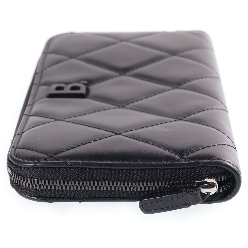BALENCIAGA(バレンシアガ) Bロゴ キルティング ラウンドジップ 621484 長財布 ブラック レディース