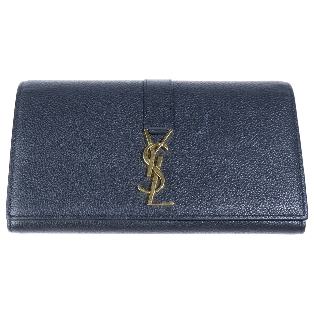 SAINT LAURENT PARIS(サンローランパリ) グレインレザー YSLライン ラージ フラップウォレット 長財布 ブラック 414567 レディース