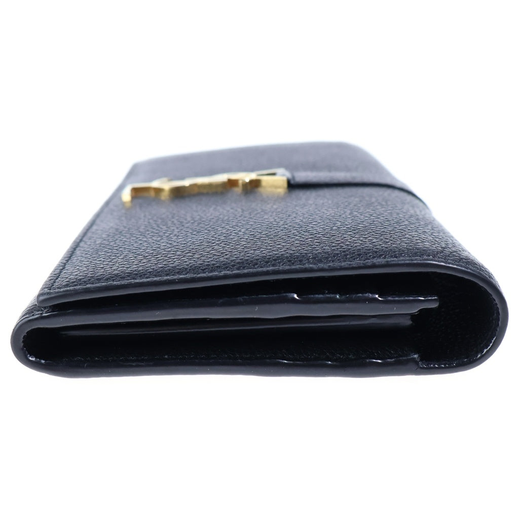 SAINT LAURENT PARIS(サンローランパリ) グレインレザー YSLライン ラージ フラップウォレット 長財布 ブラック 414567 レディース