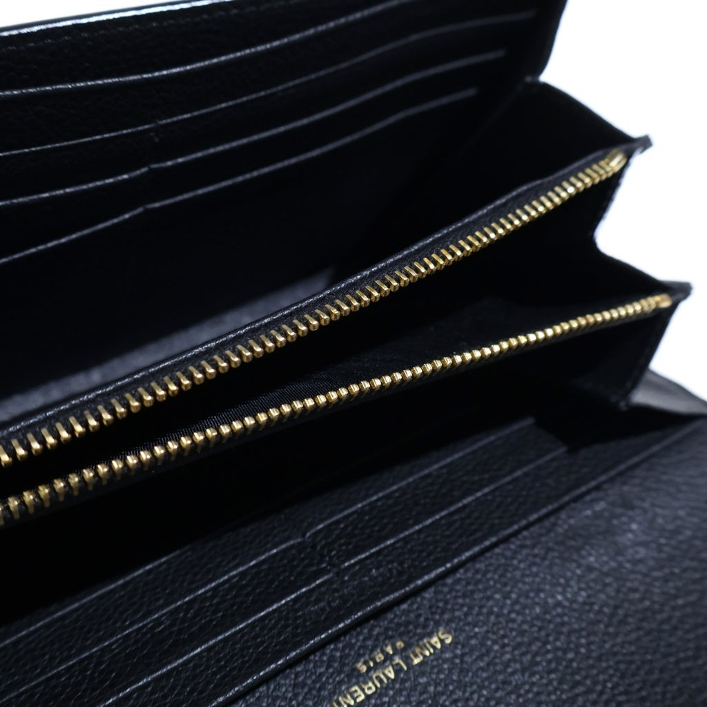 SAINT LAURENT PARIS(サンローランパリ) グレインレザー YSLライン ラージ フラップウォレット 長財布 ブラック 414567 レディース