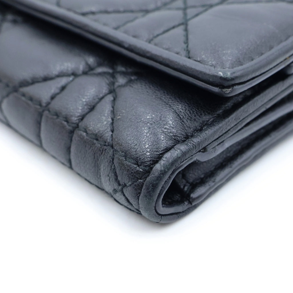 Christian Dior(クリスチャンディオール) Pre-Owned Lady Dior Lotus カナージュ ラムスキン 3つ折り財布 ブラック レディース