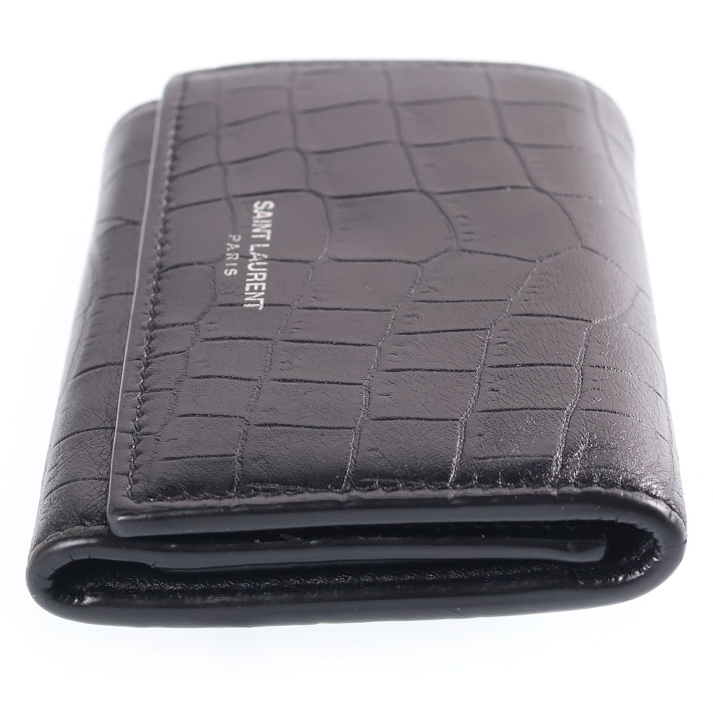 SAINT LAURENT PARIS(サンローランパリ) クロコ型押し キーケース付き 533719 3つ折り財布 ブラック レディース