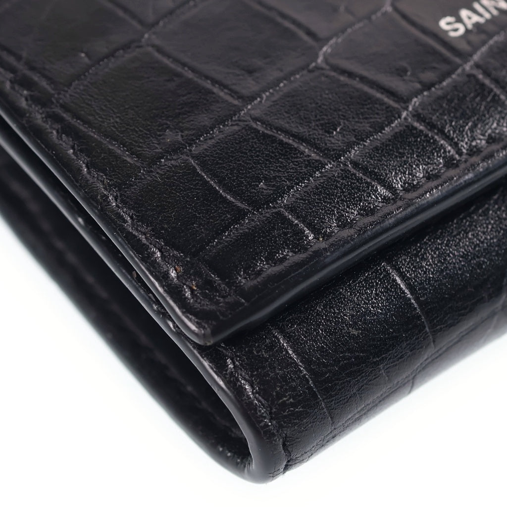 SAINT LAURENT PARIS(サンローランパリ) クロコ型押し キーケース付き 533719 3つ折り財布 ブラック レディース