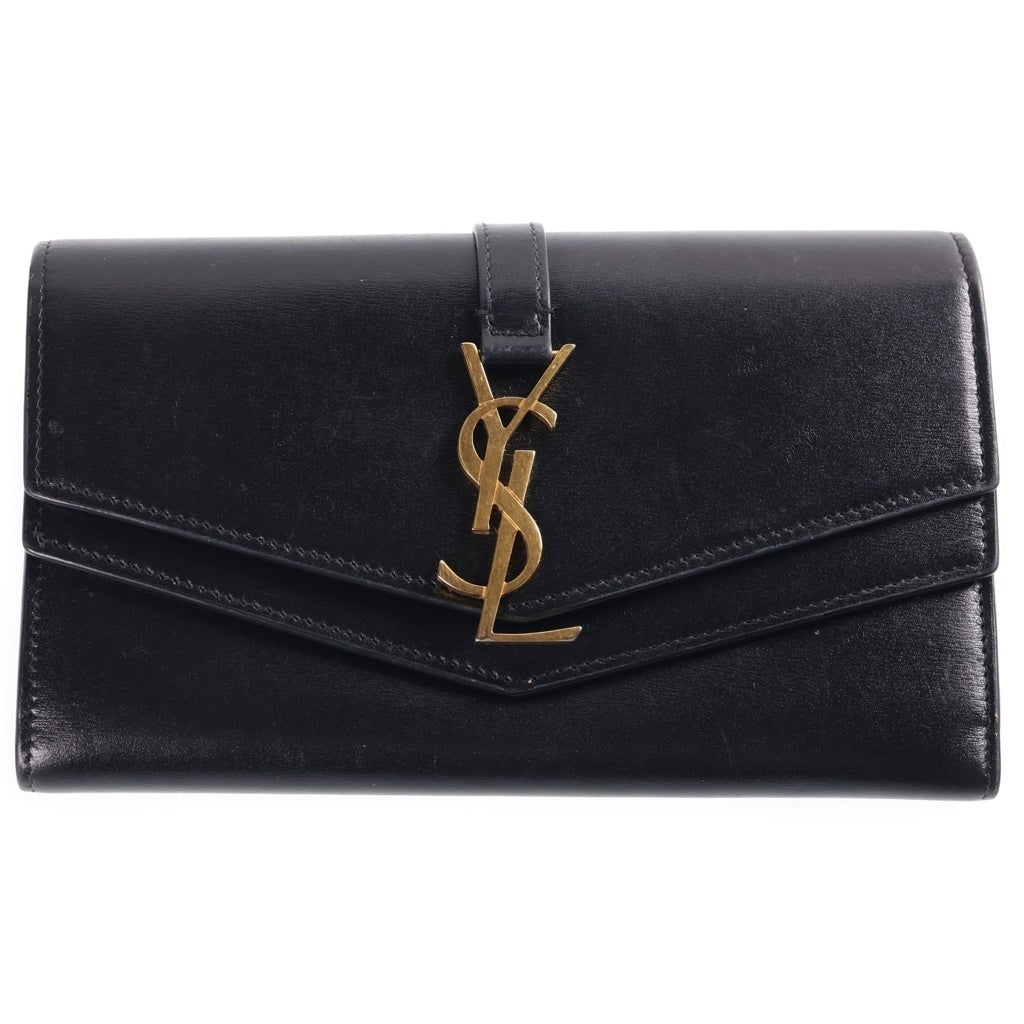 SAINT LAURENT PARIS(サンローランパリ) シェルピス カサンドラ Wフラップ 長財布 ブラック レディース