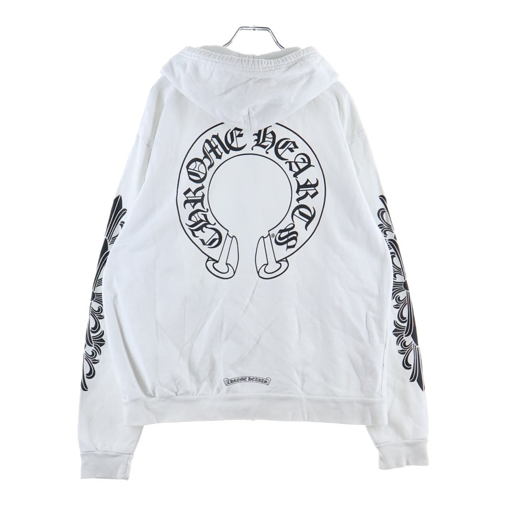 CHROME HEARTS(クロムハーツ) SWTSHRT HD ZIP 袖フローラルホースシュープリント ジップパーカー ホワイト
