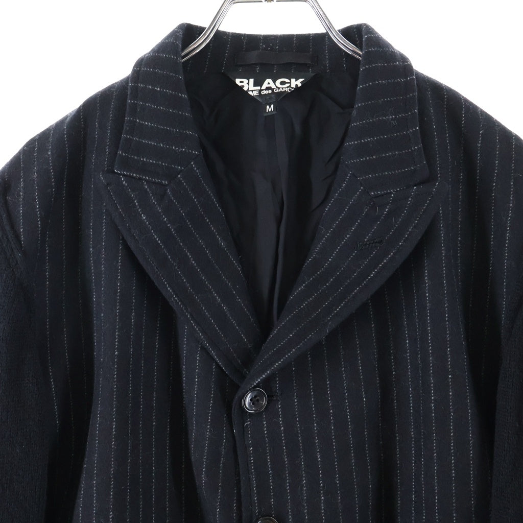 BLACK COMME des GARCONS(ブラックコムデギャルソン) 14AW 袖切替 ウール ストライプ 1N-J016 テーラードジャケット ブラック