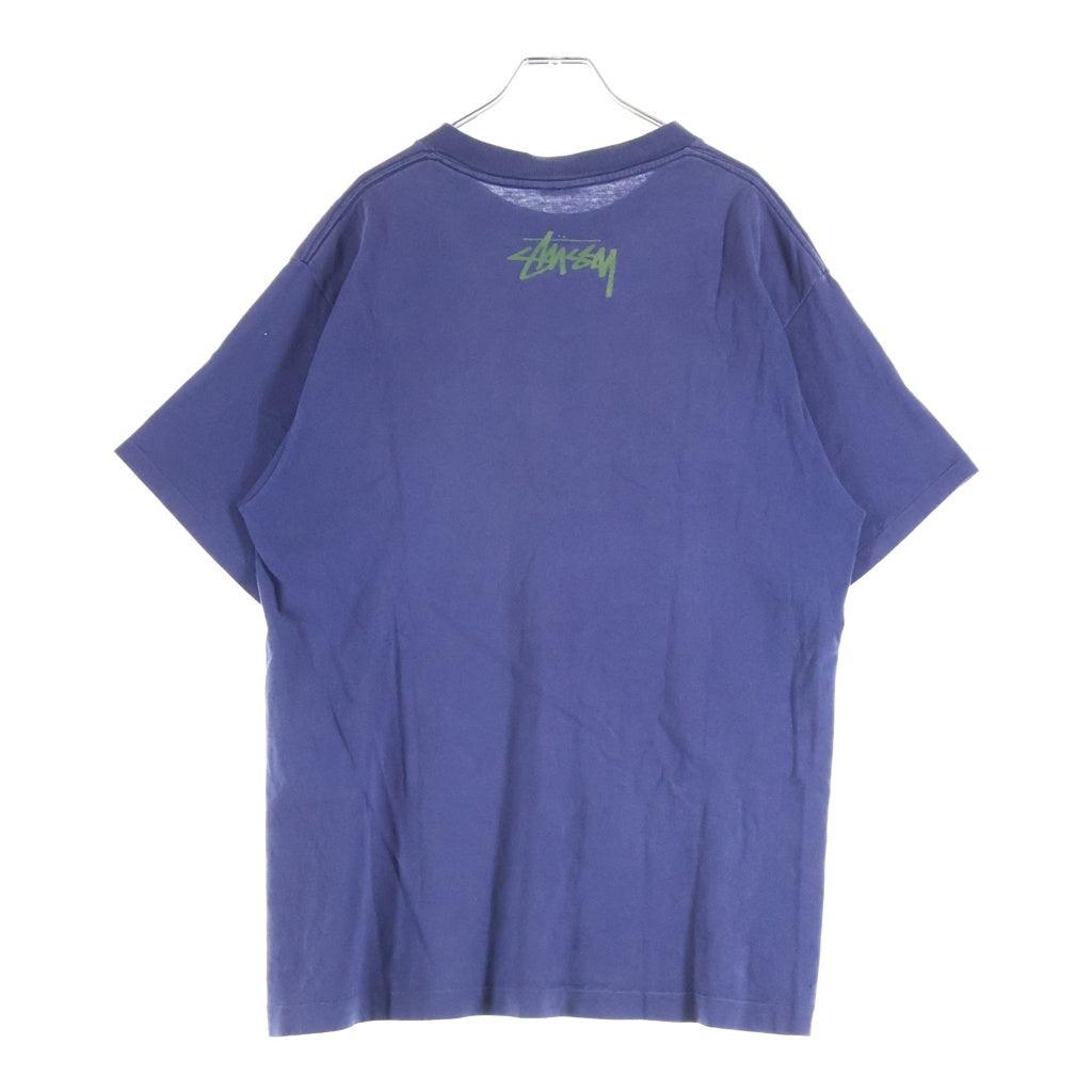STUSSY(ステューシー) 80s-90s 黒タグ 裾袖シングル サークル ストックロゴ クルーネックTシャツ パープル