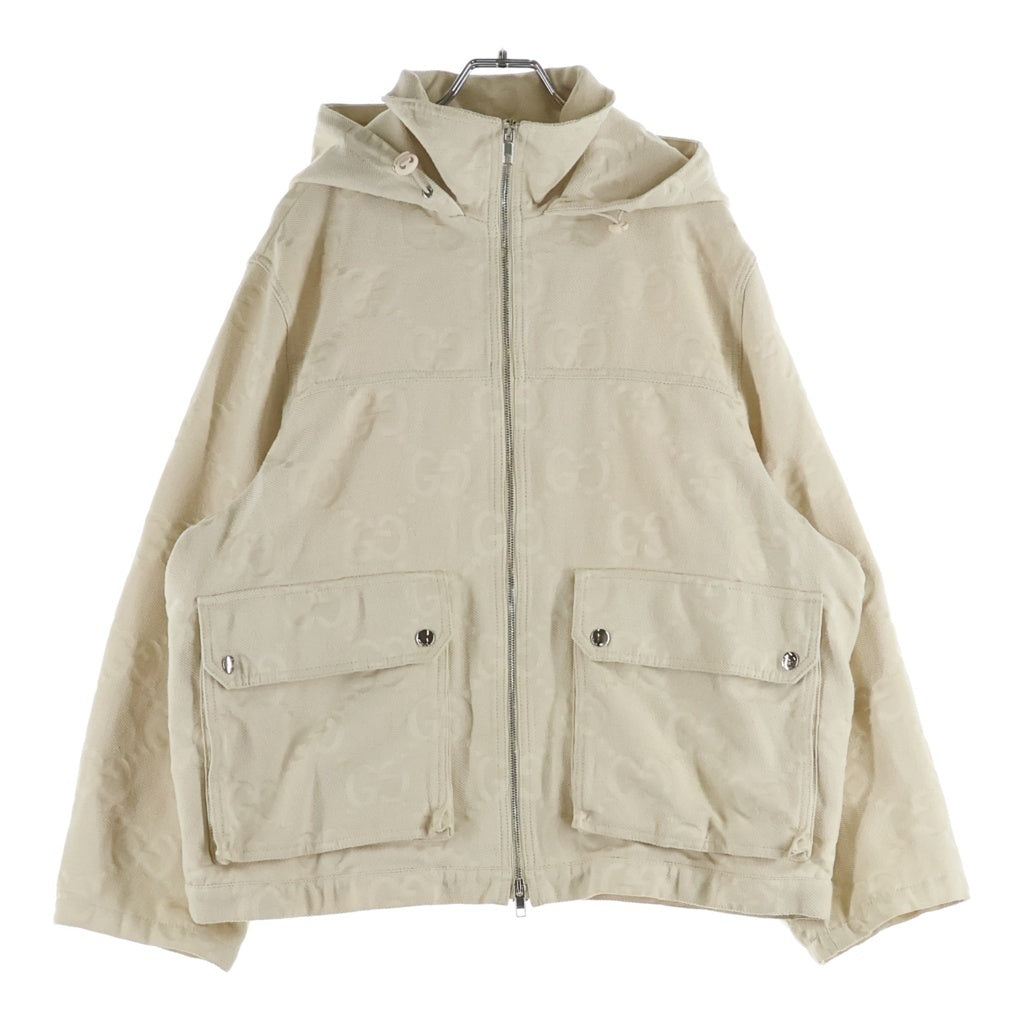 GUCCI(グッチ) ジャンボGGロゴ キャンバス フーデットジャケット アイボリー レディース 691756