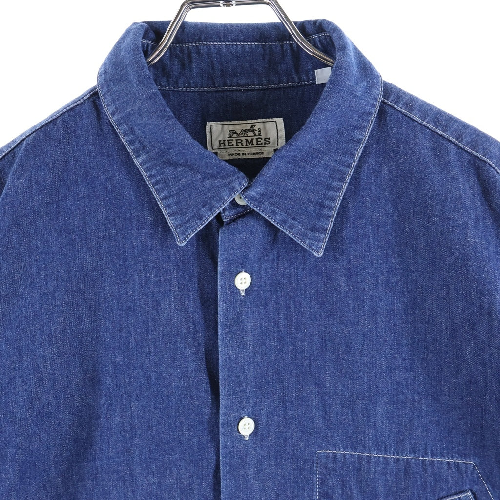HERMES(エルメス) 25SS ポケット付き セリエボタン デニム 半袖シャツ インディゴ