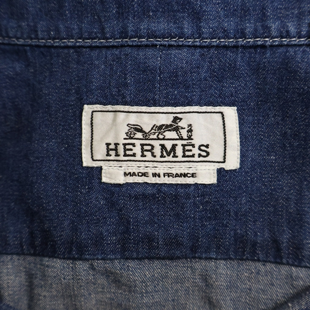 HERMES(エルメス) 25SS ポケット付き セリエボタン デニム 半袖シャツ インディゴ