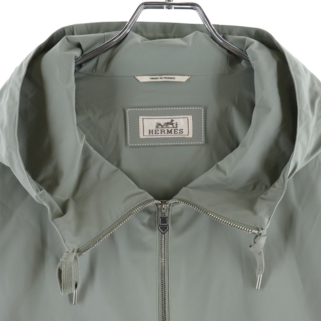HERMES(エルメス) 24SS レザーポケット セリエボタン ダブルジップ ナイロンジャケット グレー