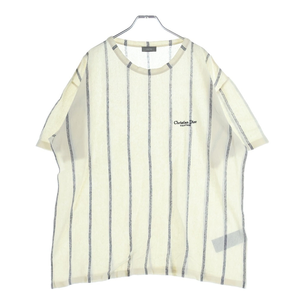 DIOR(ディオール) 25AW ストライプ柄 コットン リネン クルーネック半袖Tシャツカットソー アイボリー 593J612A3019