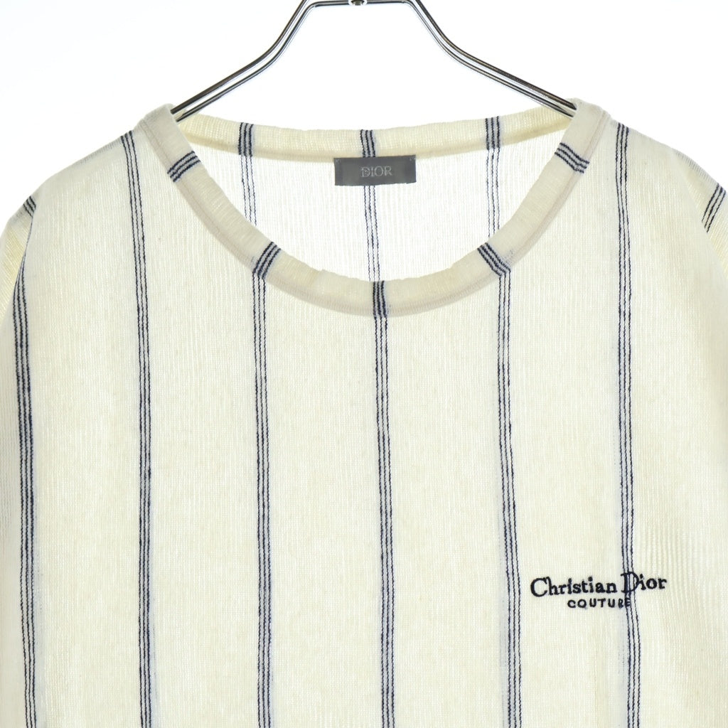 DIOR(ディオール) 25AW ストライプ柄 コットン リネン クルーネック半袖Tシャツカットソー アイボリー 593J612A3019