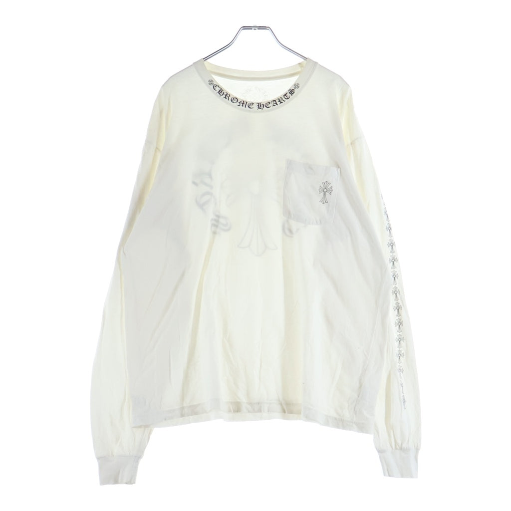 CHROME HEARTS(クロムハーツ) Back Cross Neck Logo Tee バッククロス ネックロゴ アームCHクロス 長袖Tシャツ ホワイト