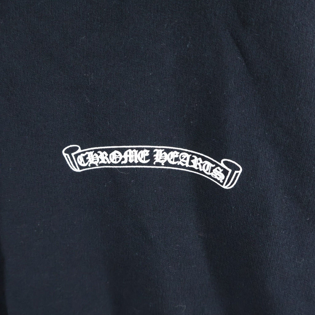 CHROME HEARTS(クロムハーツ) SWTSHRT HD PLVR バックスクロールラベル袖英字プリント プルオーバーパーカー ブラック