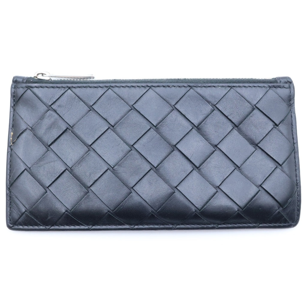 BOTTEGA VENETA(ボッテガヴェネタ) イントレチャート レザー ファスナー付きカードケース ブラック/レッド