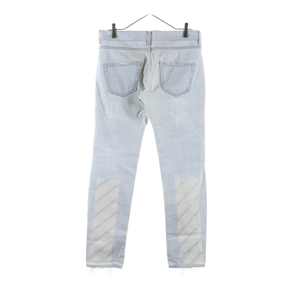 OFF-WHITE(オフホワイト) DISTRESSED DENIM ディストレスト フロントロゴ プリント ダメージデニム アイスブルー