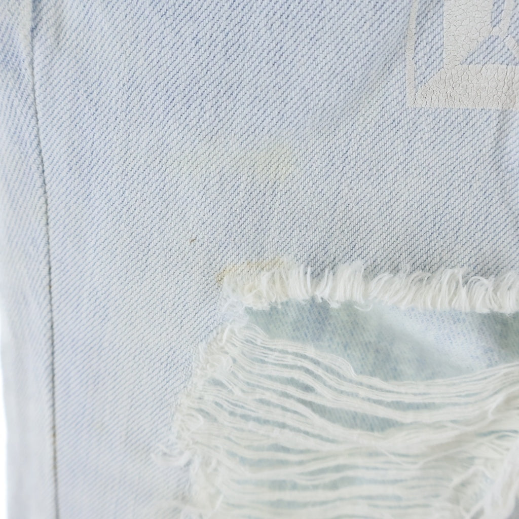 OFF-WHITE(オフホワイト) DISTRESSED DENIM ディストレスト フロントロゴ プリント ダメージデニム アイスブルー