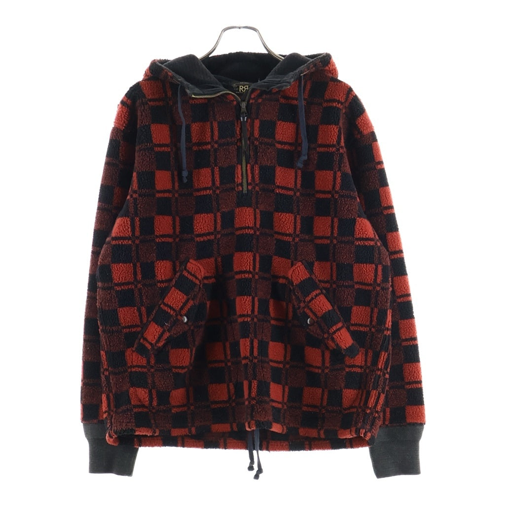 RRL(ダブルアールエル) 1つ星タグ Fleece Pullover Hoodie バッファローチェック ボア ハーフジップボアパーカー レッド 782758400001